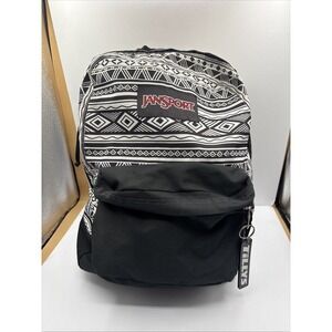 JanSport Black & White Aztec Southwestern Pattern Backpack. Hiking Hobo School